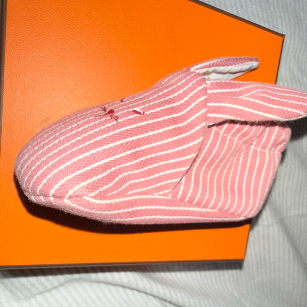 Hermes Baby Shoes in Pink and White Stripes